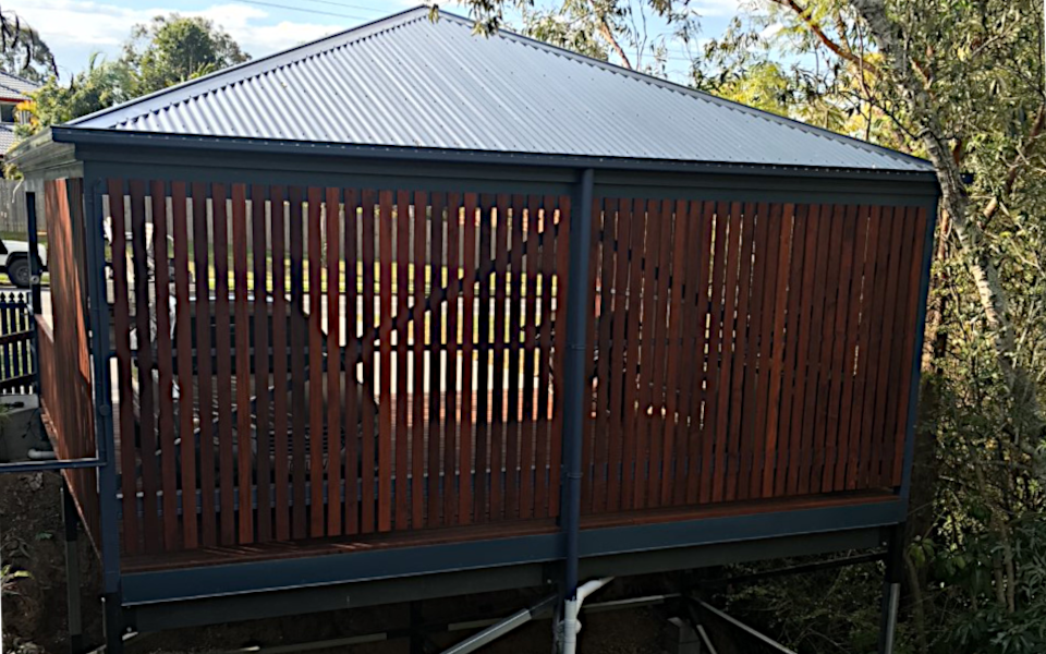 Exterior of a carport on a very steep block